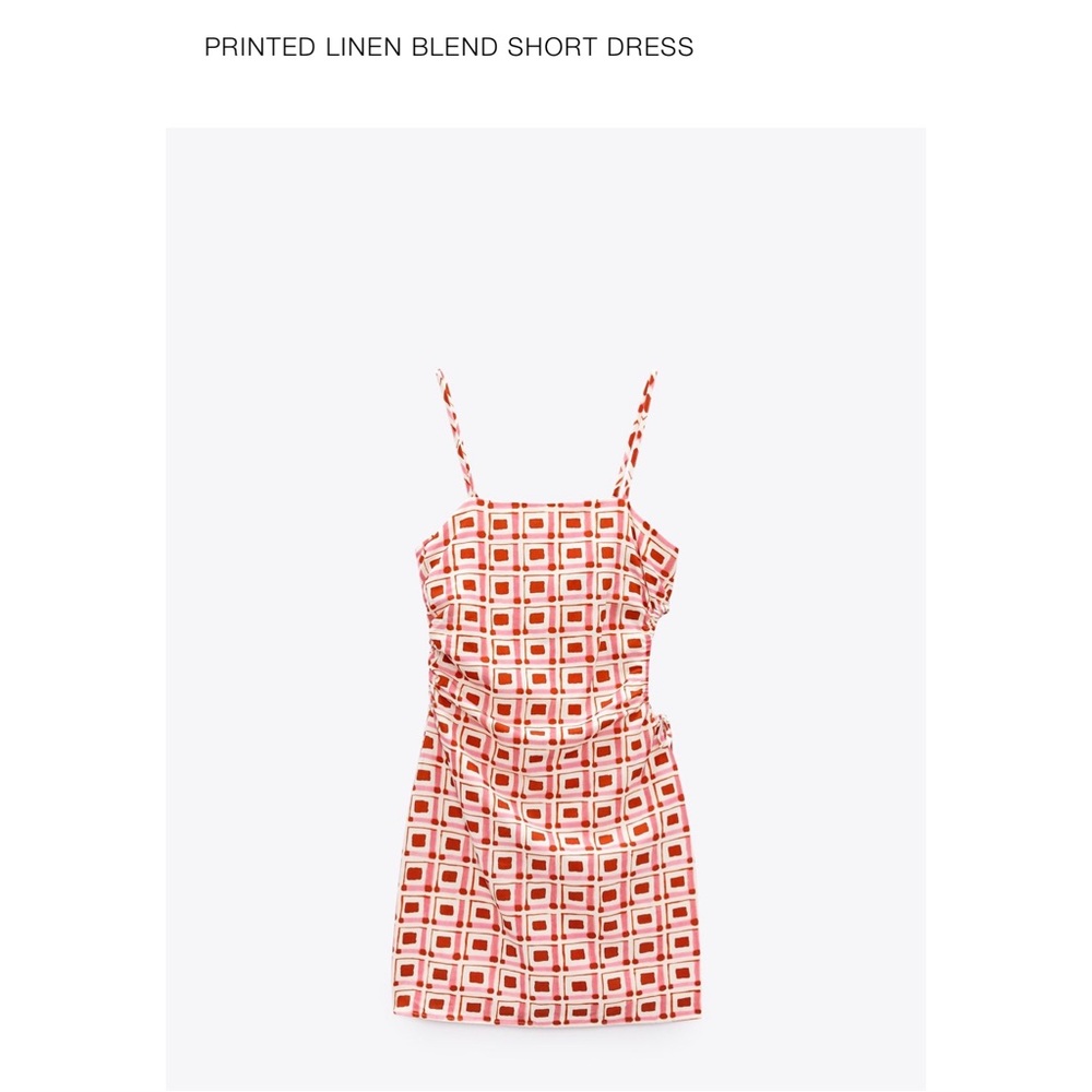 Zara Printed Linen Blend Short Dress Size XS